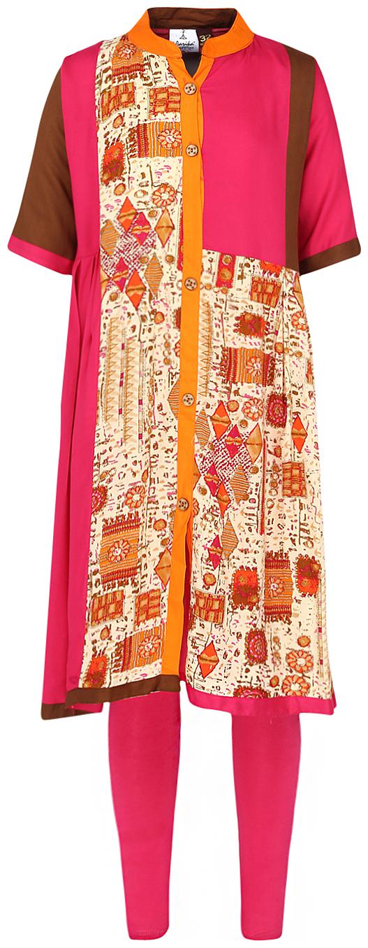

Aarika Girl s Cotton Printed Short sleeves Kurti salwar set - Multi