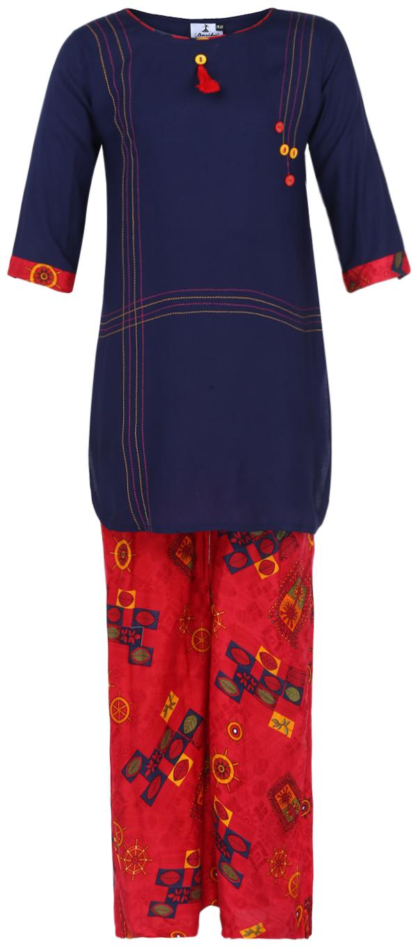

Aarika Girl s Cotton Printed 3 4th sleeves Kurti salwar set - Multi