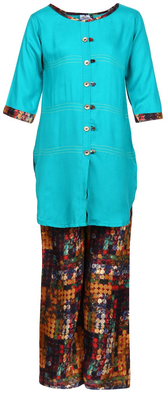 

Aarika Girl s Cotton Printed 3 4th sleeves Kurti salwar set - Multi