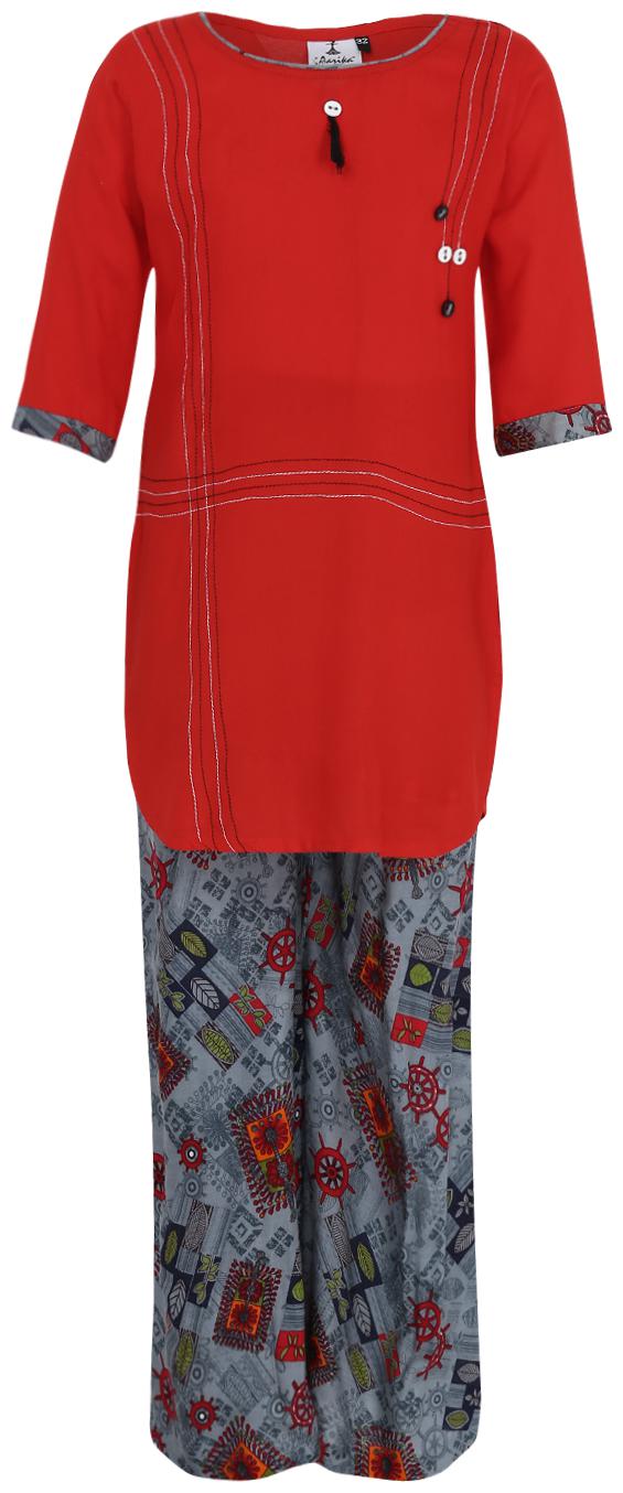 

Aarika Girl s Cotton Printed 3 4th sleeves Kurti salwar set - Multi