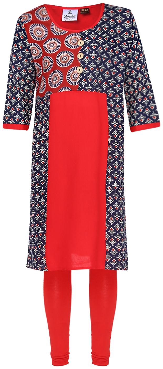 

Aarika Girl s Cotton Printed 3 4th sleeves Kurti salwar set - Multi