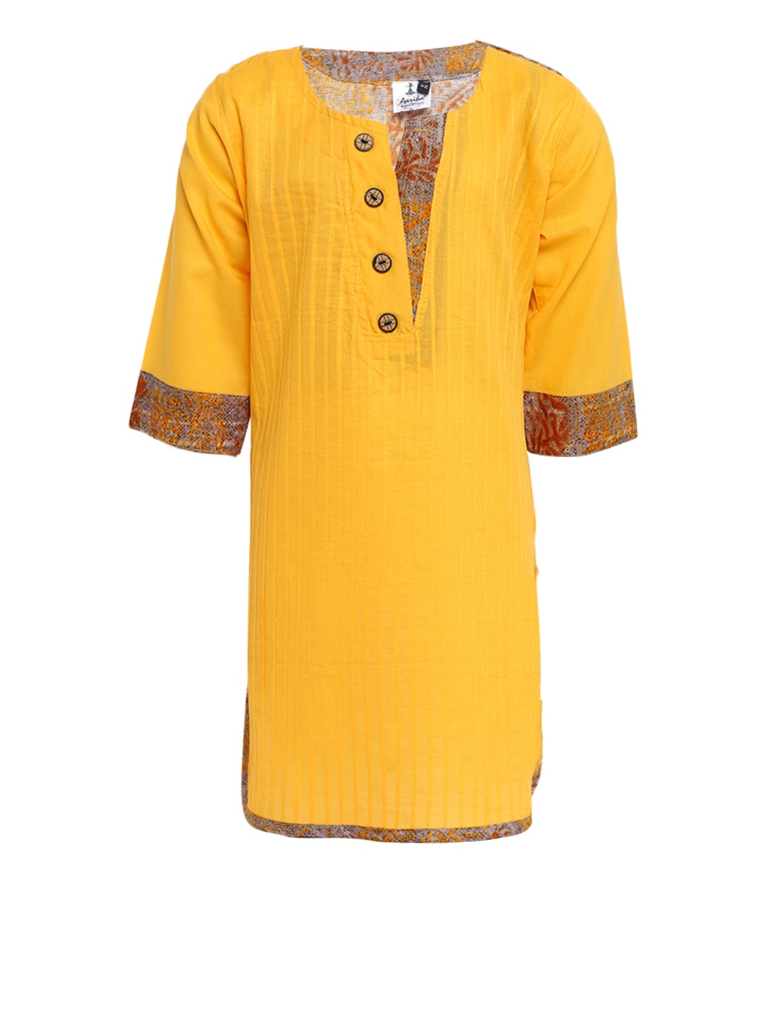 

Aarika Girl s Cotton Self design 3 4th sleeves Kurta kurti - Yellow