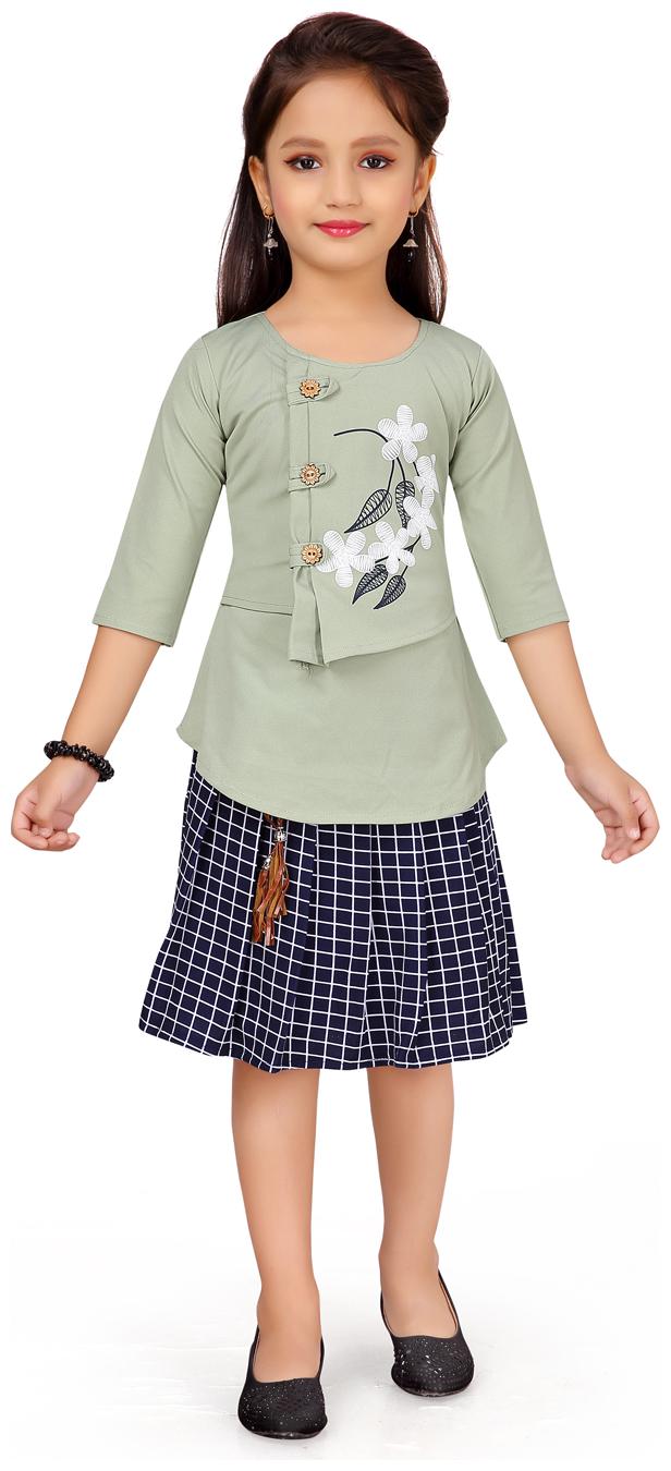 

Aarika Girl Cotton Top Bottom Set - Green Blue
