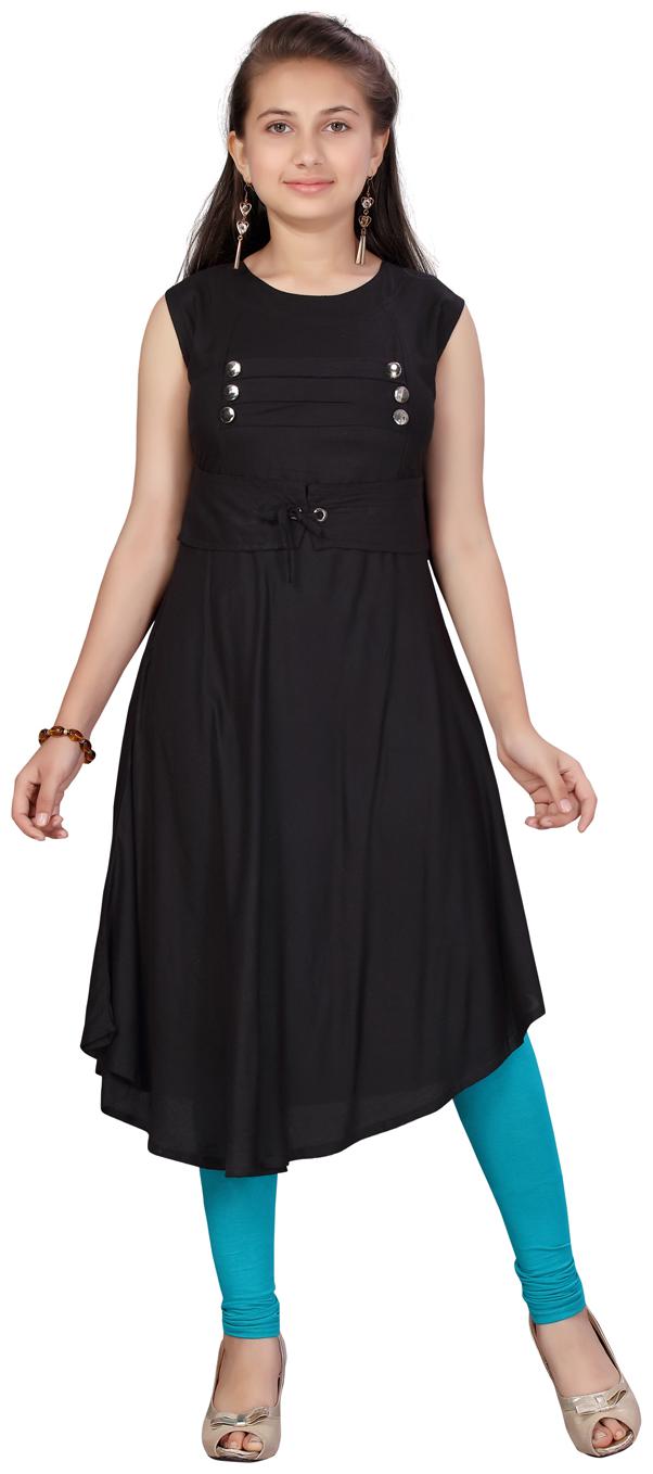 

Aarika Girl s Cotton Solid Sleeveless Kurta kurti - Black