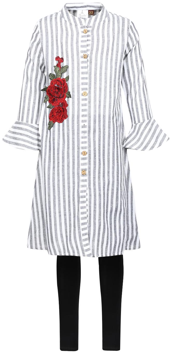 

Aarika Girl s Cotton Printed 3 4th sleeves Kurti salwar set - White