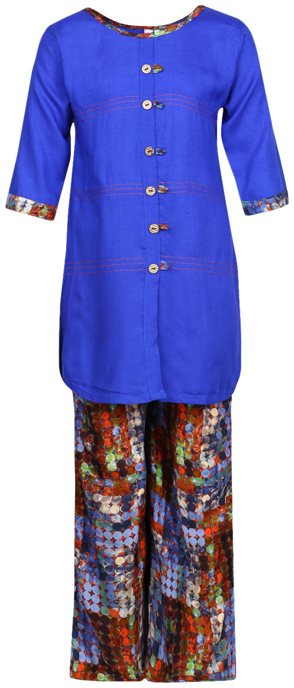 

Aarika Girl s Cotton Printed 3 4th sleeves Kurti salwar set - Multi