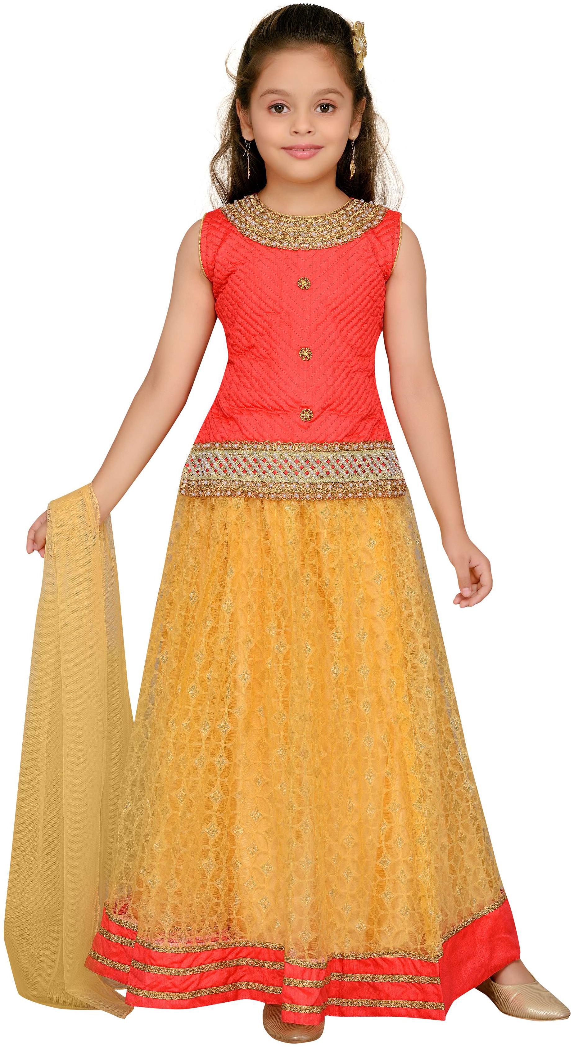 

Aarika Girl s Silk Solid Sleeveless Lehenga choli - Orange