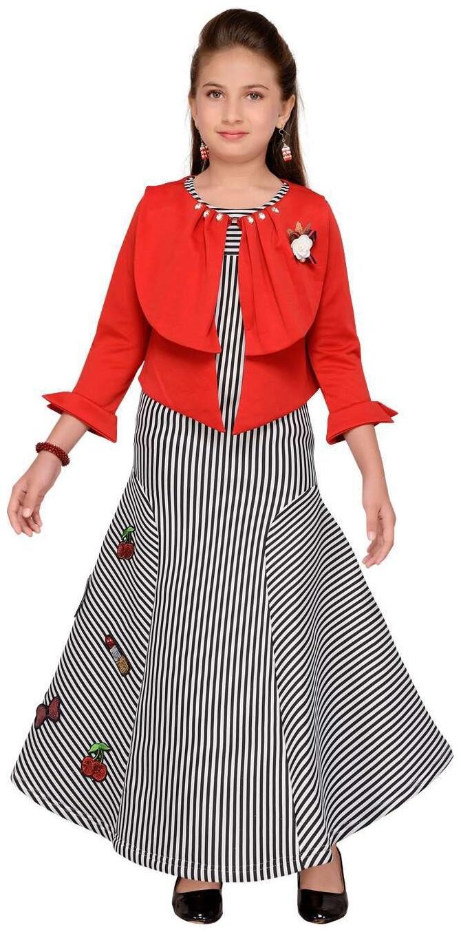 

Aarika Girl s Net Solid 3 4th sleeves Gown - Red