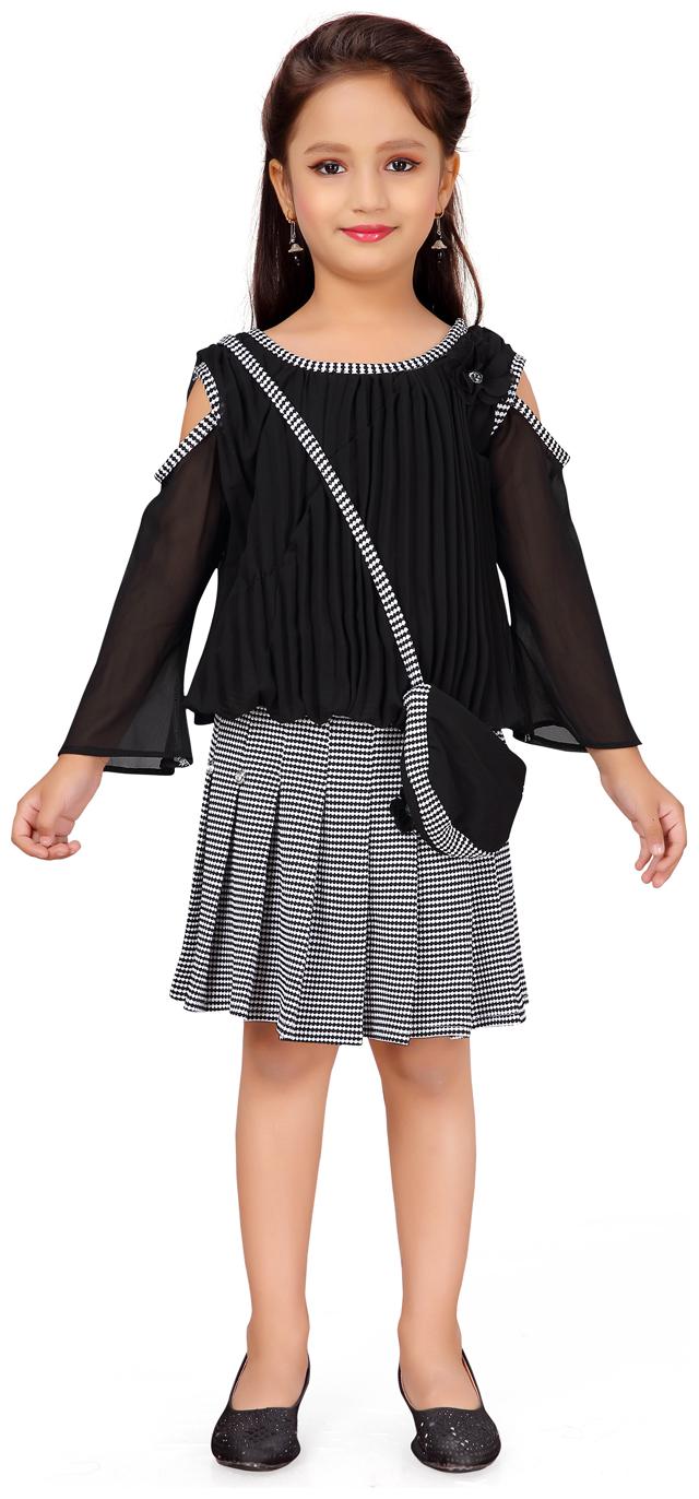 

Aarika Girl Georgette Top Bottom Set - Black White