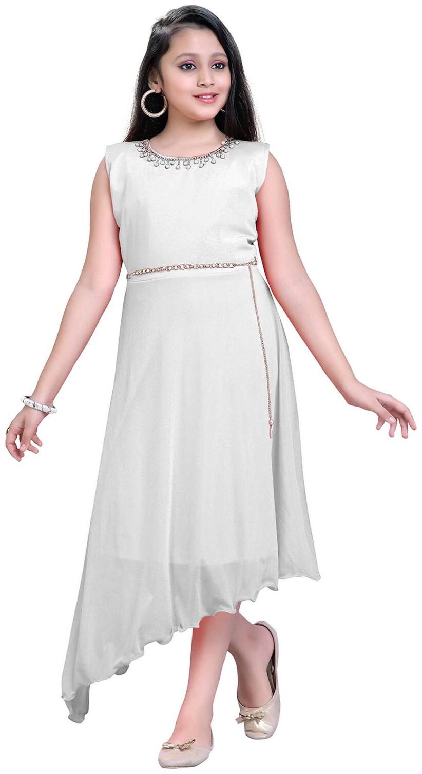 

Aarika Girl s Net Embellished Sleeveless Gown - White