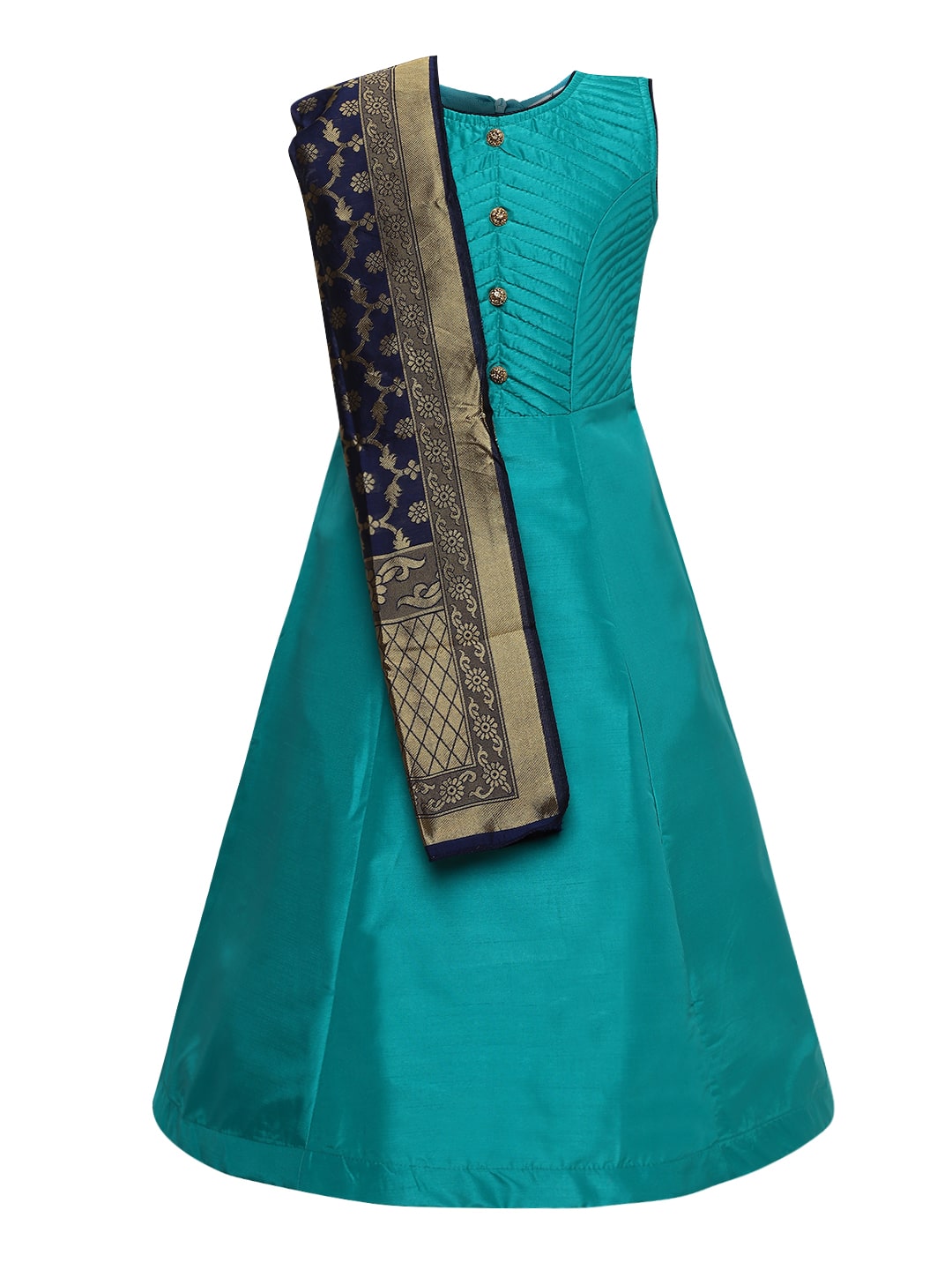 

Aarika Girl s Silk Self design Sleeveless Gown - Green Black