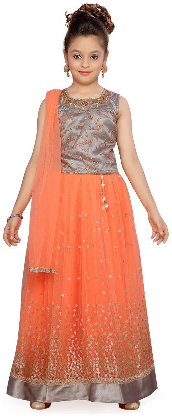 

Aarika Girl s Net Embellished Sleeveless Lehenga choli - Grey