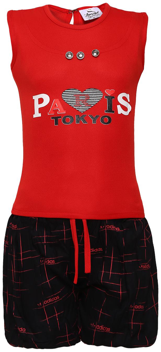 

Aarika Girl Nylon Top Bottom Set - Red