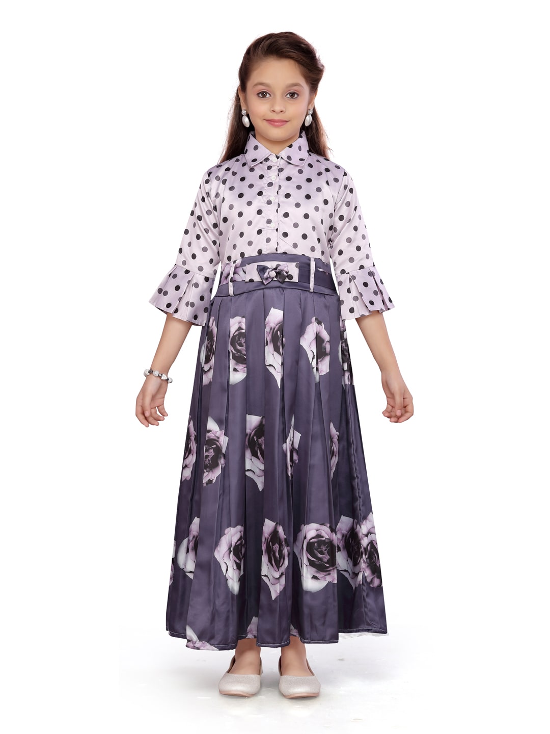 

Aarika Girl s Blended Self design Full sleeves Gown - Pink