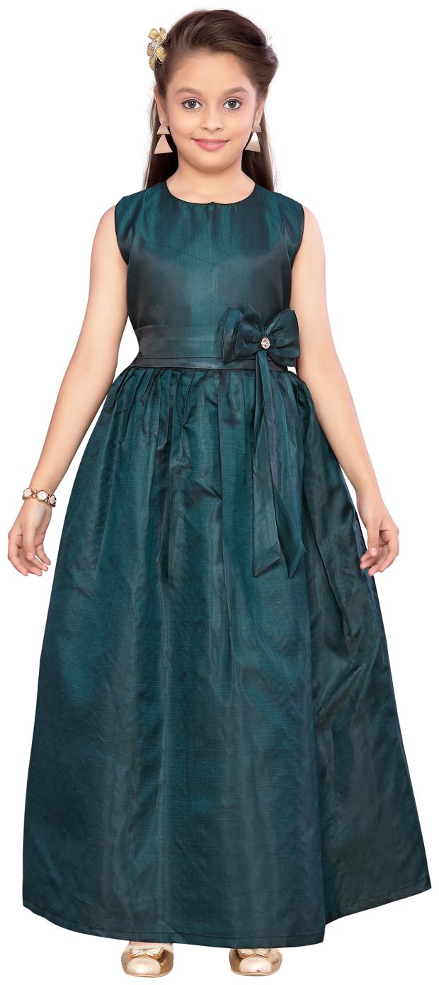 

Aarika Girl s Silk Solid Sleeveless Gown - Green