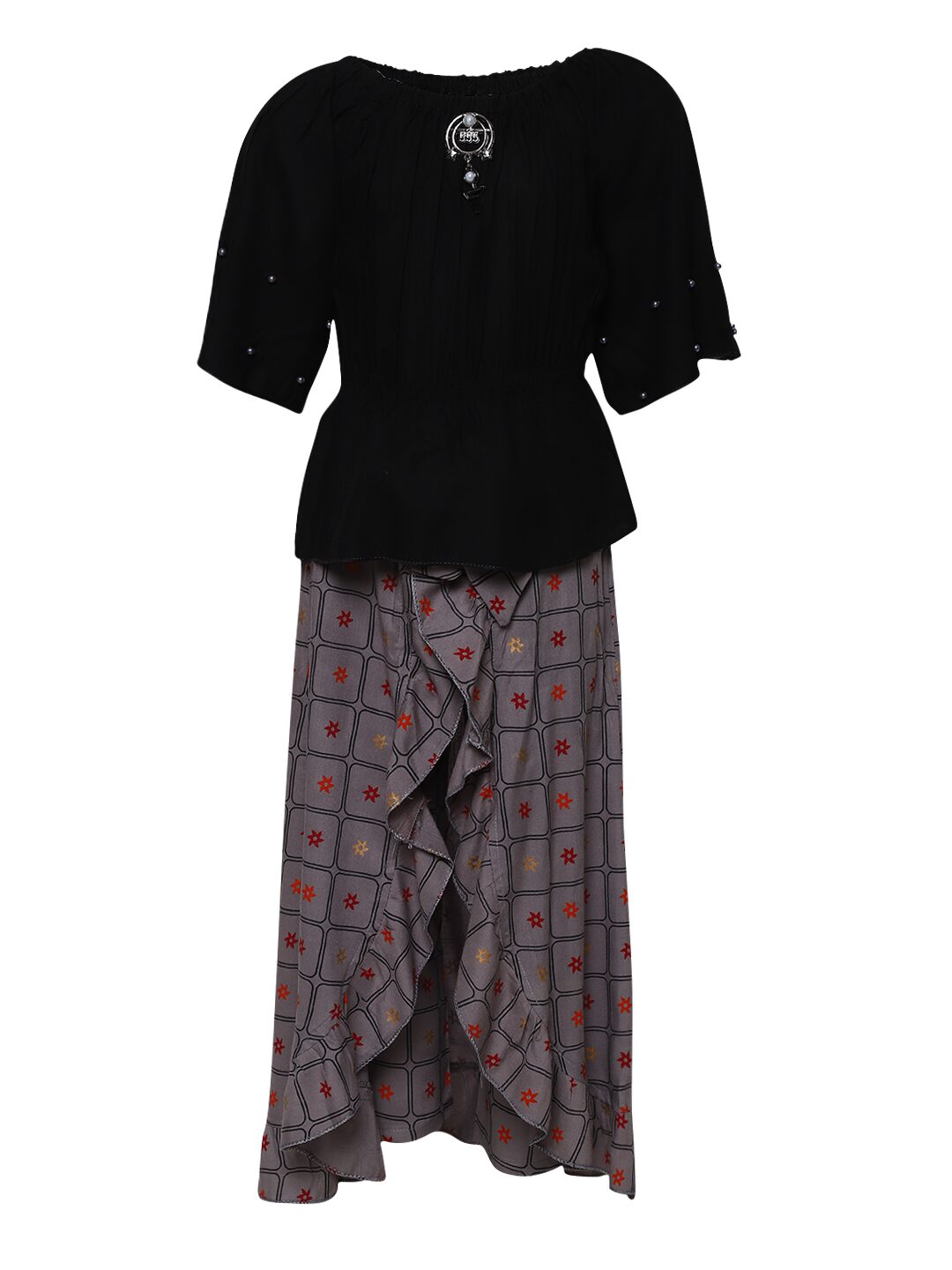 

Aarika Girl Cotton Top Bottom Set - Black Grey