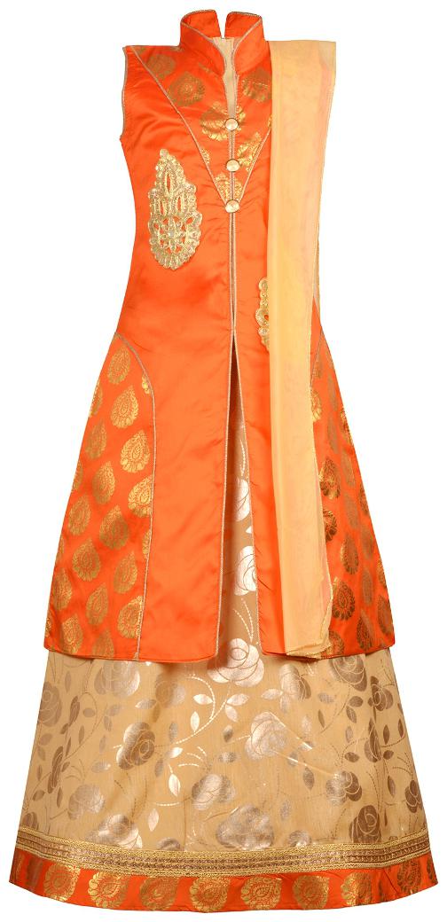 

Aarika Girl s Silk Embellished Sleeveless Lehenga choli - Orange