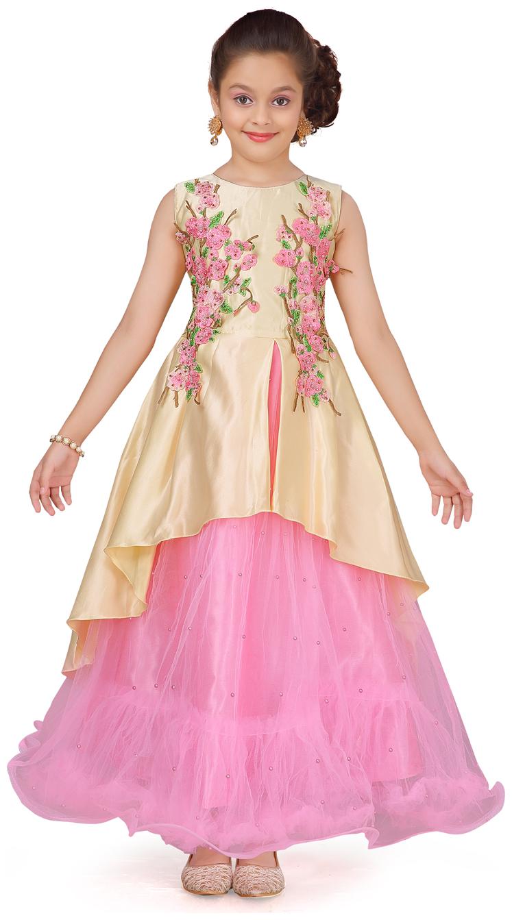 

Aarika Girl s Silk Self design Sleeveless Gown - White