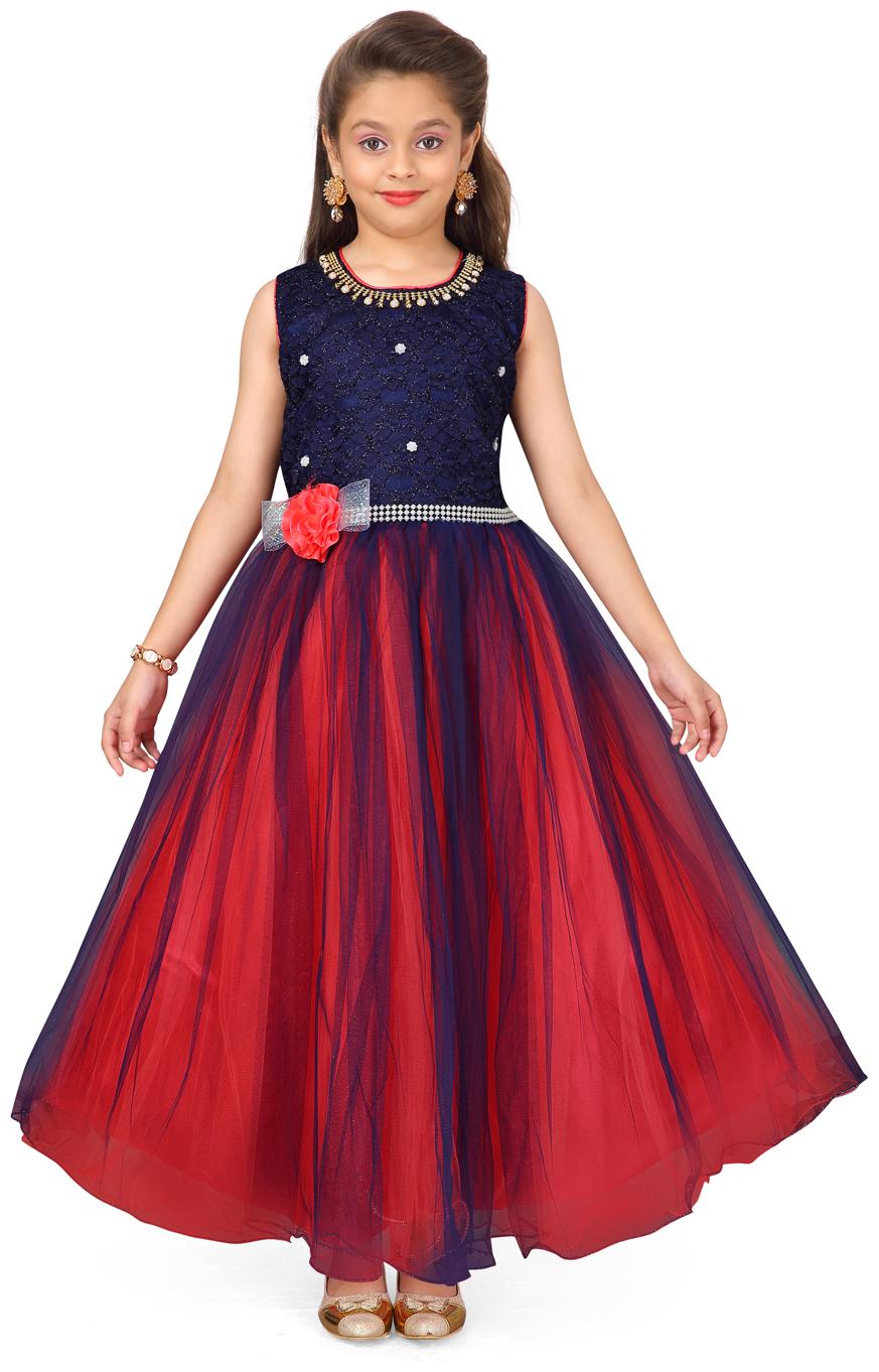 

Aarika Girl s Polyester Self design Sleeveless Gown - Blue