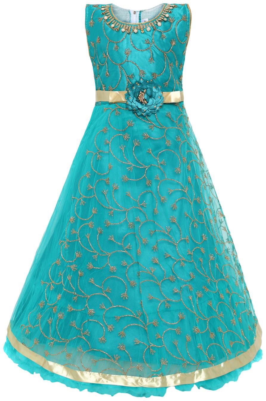 

Aarika Girl s Net Self design Sleeveless Gown - Green