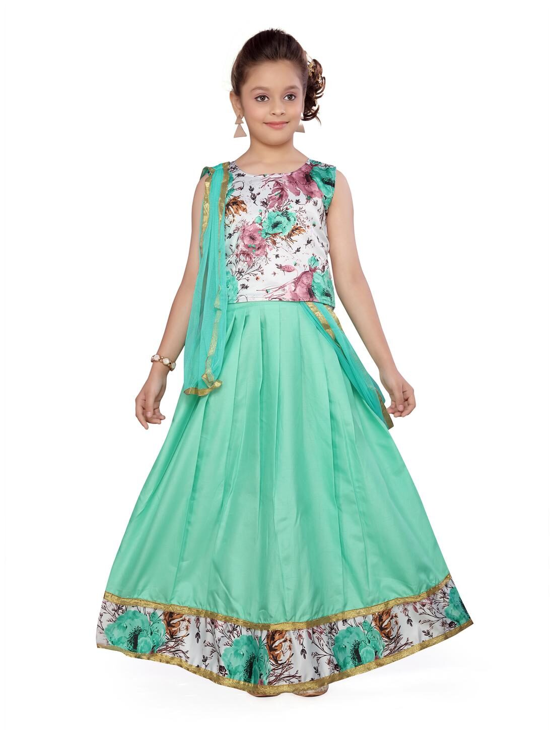 

Aarika Girl s Silk Floral Sleeveless Lehenga choli - White