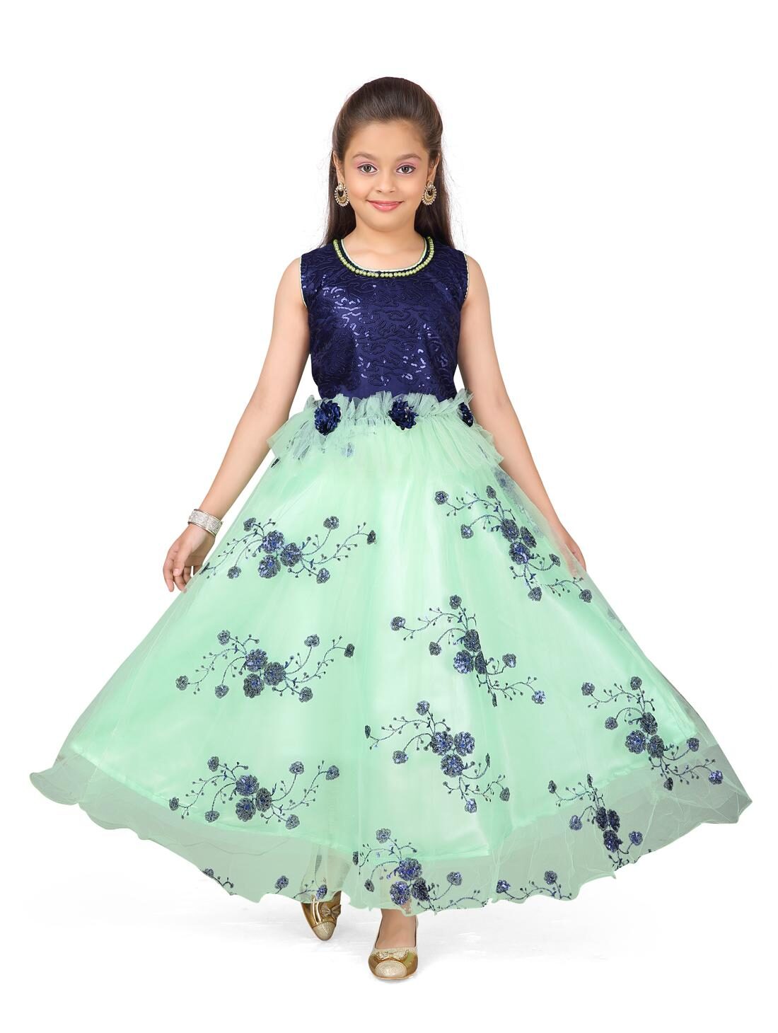 

Aarika Girl s Polyester Self design Sleeveless Gown - Blue