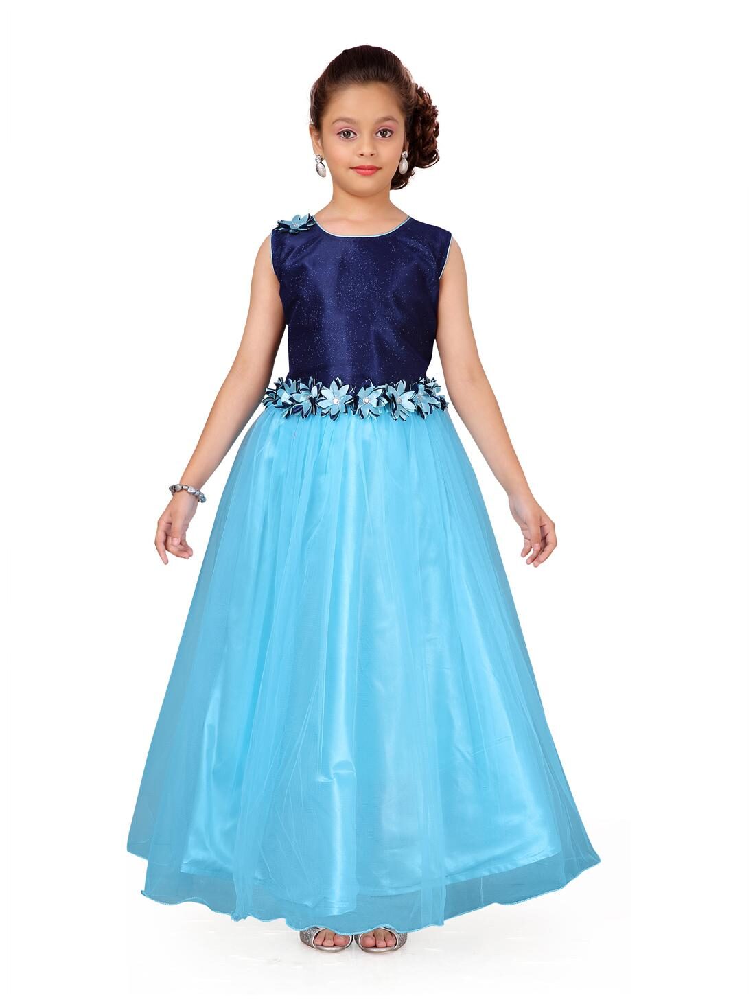 

Aarika Girl s Polyester Self design Sleeveless Gown - Blue
