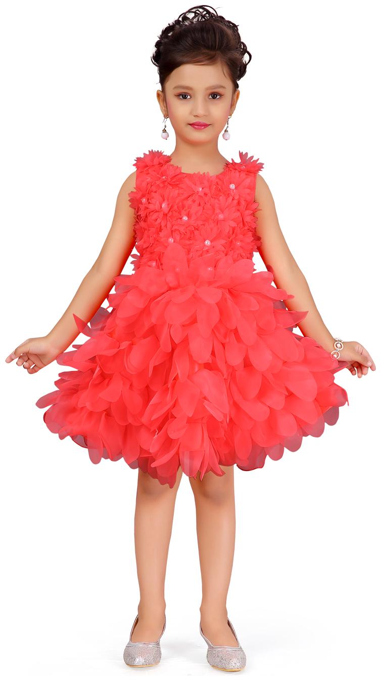 

Aarika Baby girl Polyester Self design Princess frock - Red