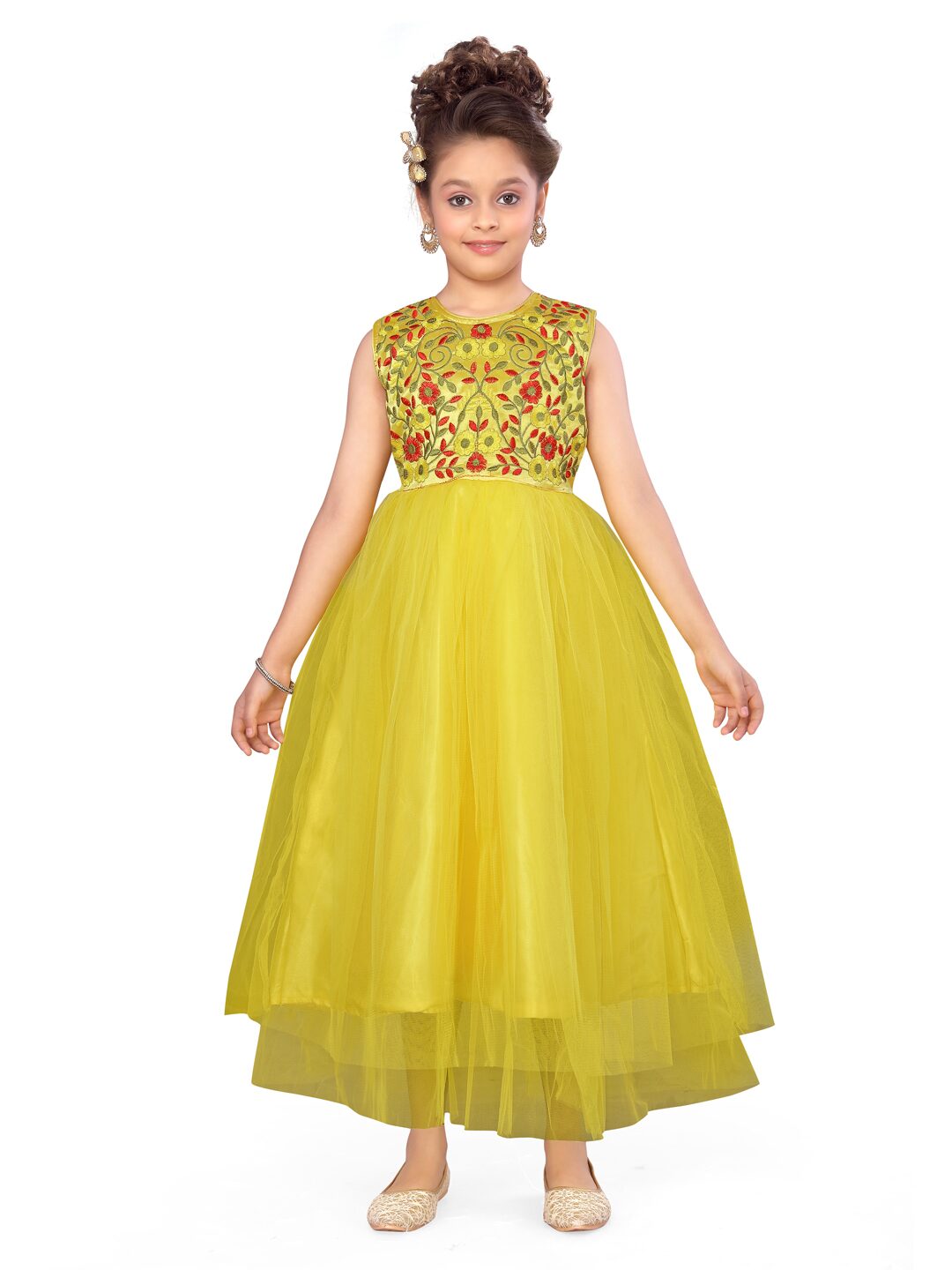

Aarika Girl s Polyester Self design Sleeveless Gown - Yellow