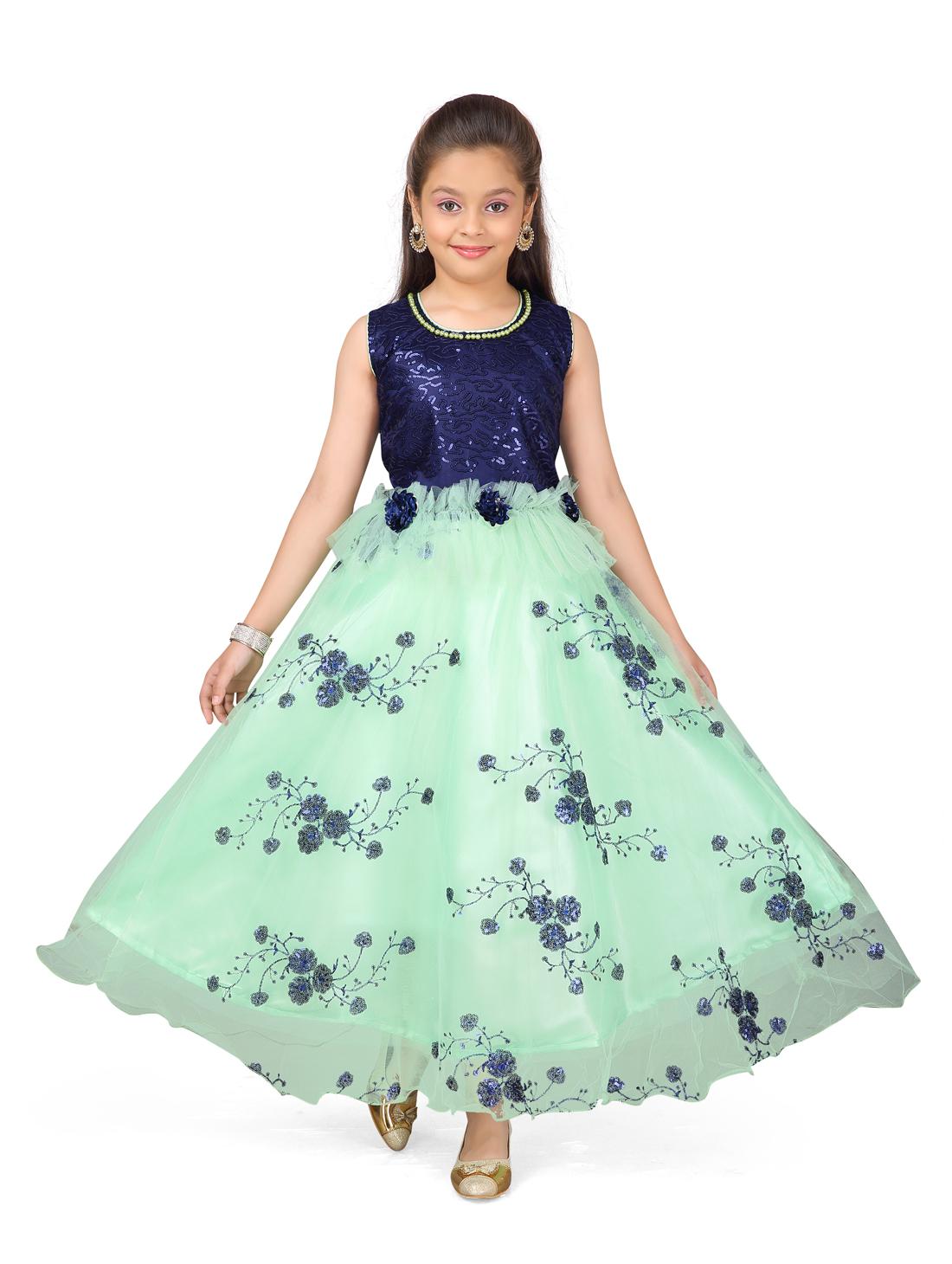 

Aarika Girl s Polyester Self design Sleeveless Gown - Blue