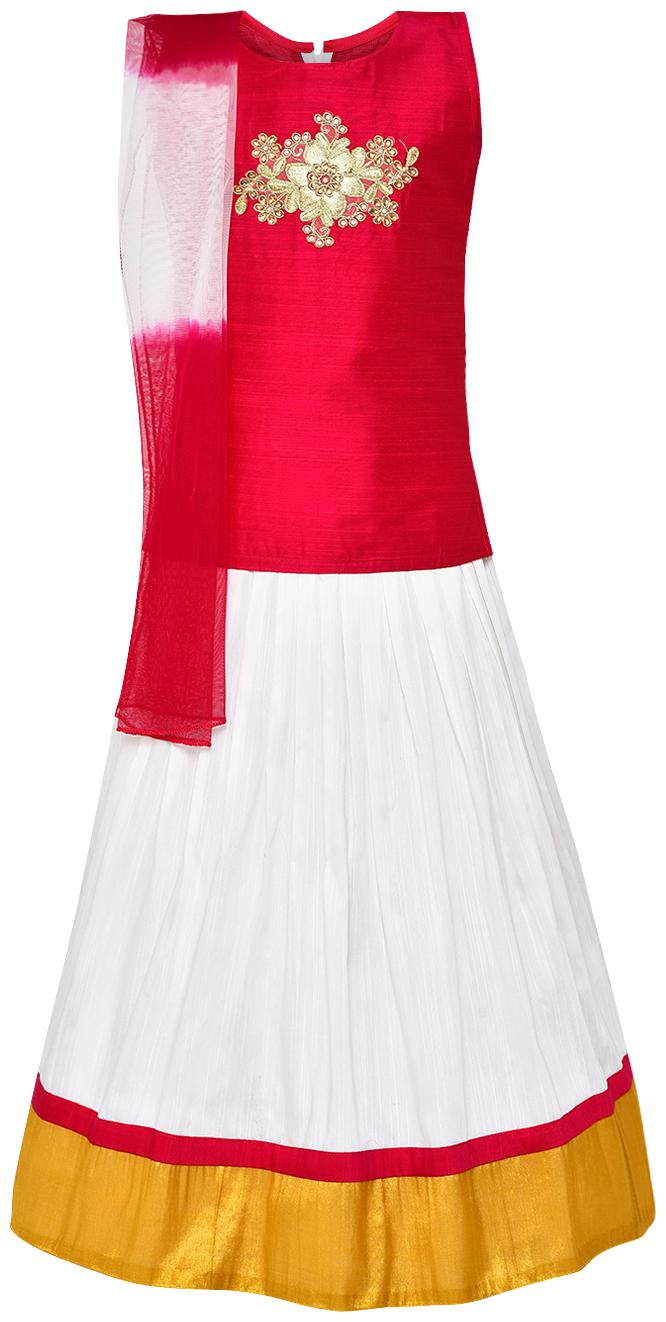

Aarika Girl s Silk Lehenga Choli Dupatta Set (Red White)