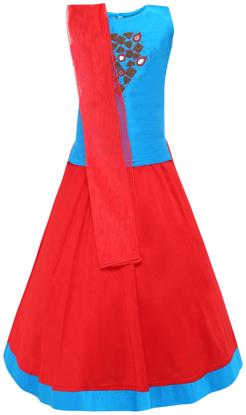 

Aarika Girl s Silk Embellished Sleeveless Lehenga choli - Blue Red