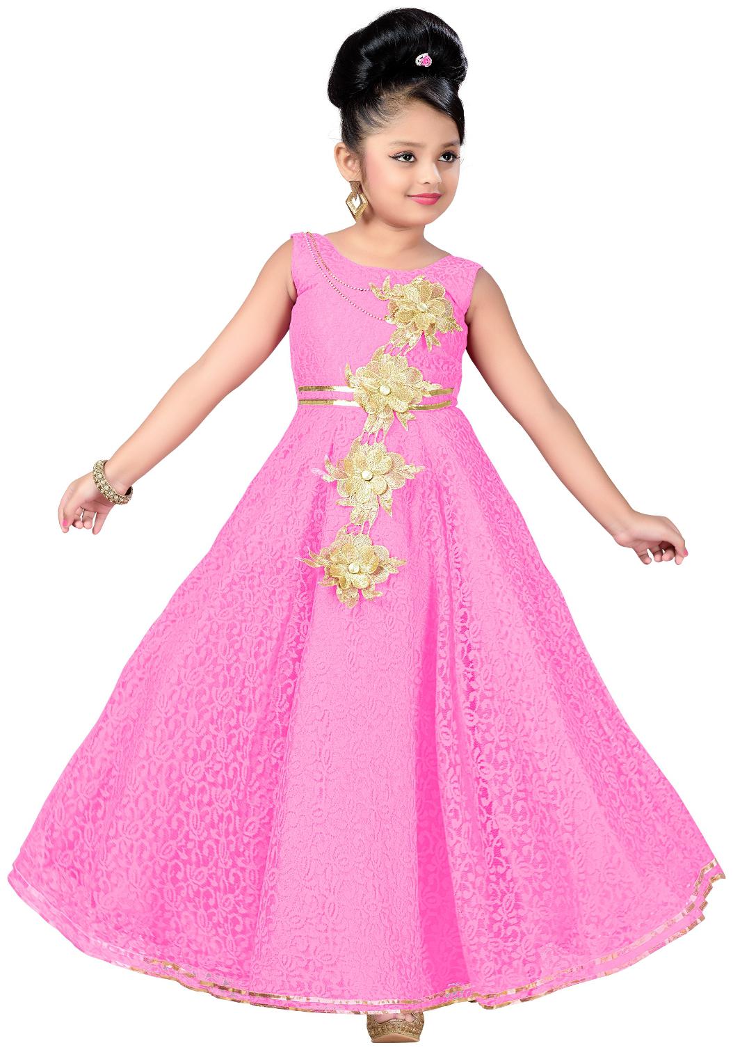 

Aarika Girl s Satin Embellished Sleeveless Gown - White
