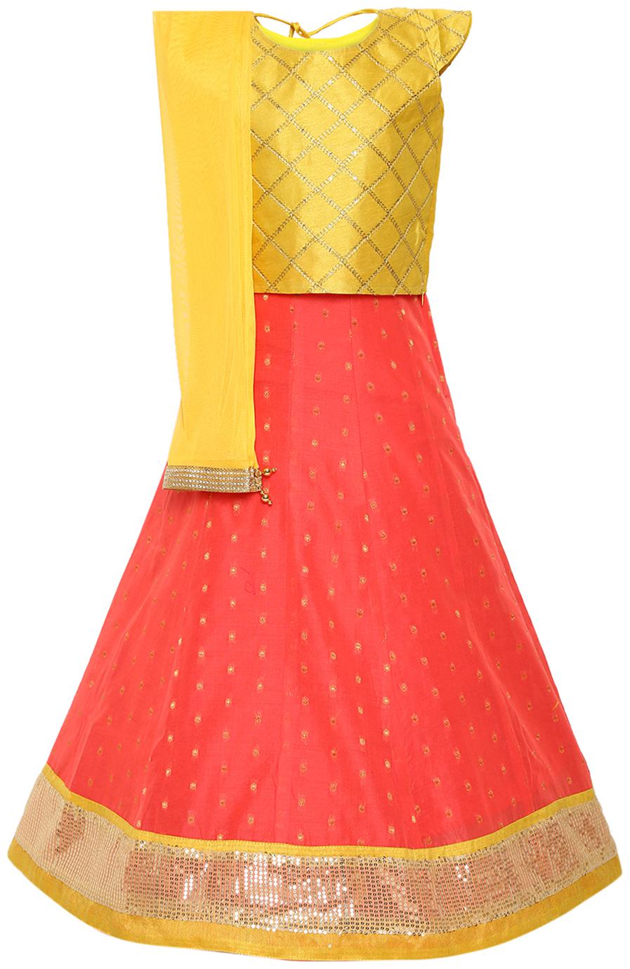 

Aarika Girl s Silk Lehenga Choli Dupatta Set (Yellow Red)