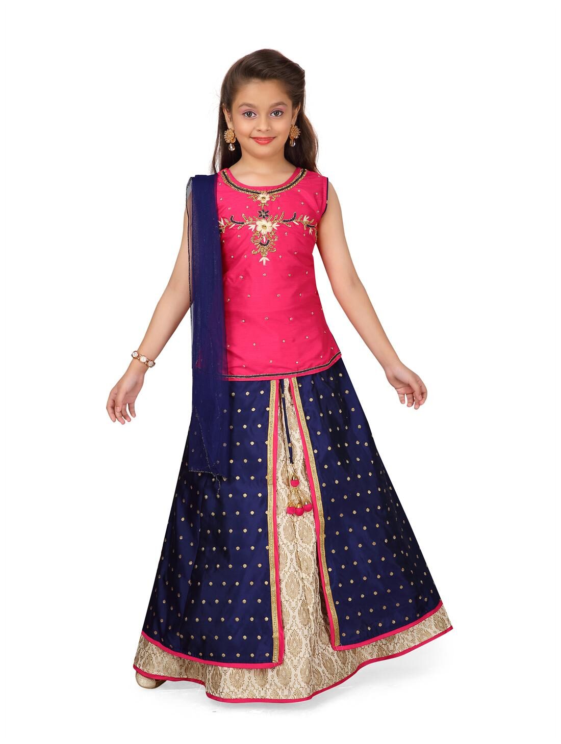 

Aarika Girl s Silk Self design Sleeveless Lehenga choli - Pink