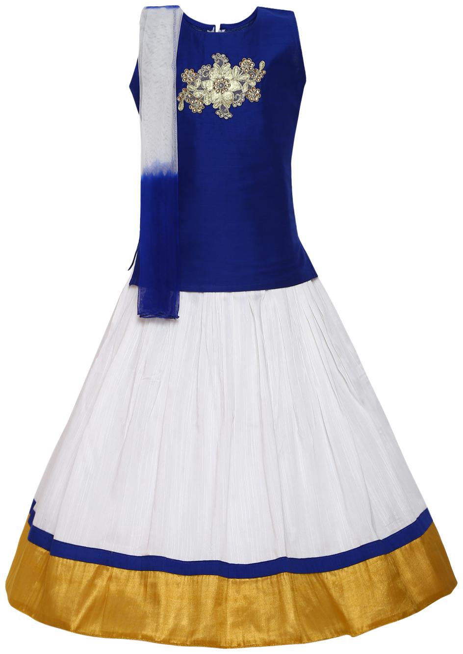 

Aarika Girl s Silk Lehenga Choli Dupatta Set (Blue White)