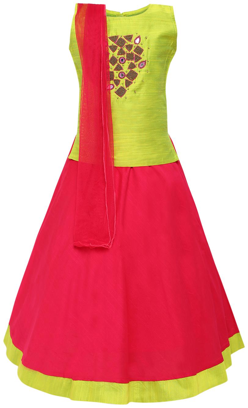 

Aarika Girl s Silk Embellished Sleeveless Lehenga choli - Green Pink
