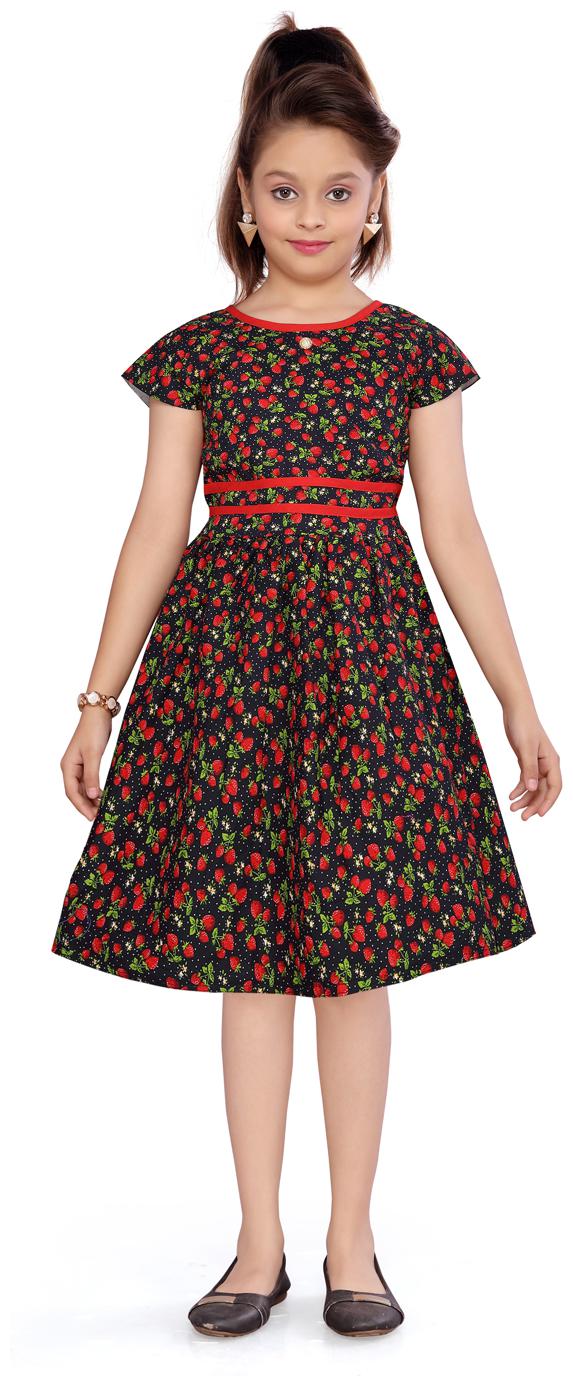 

Aarika Red Cotton Short Sleeves Knee Length Princess Frock ( Pack of 1 )