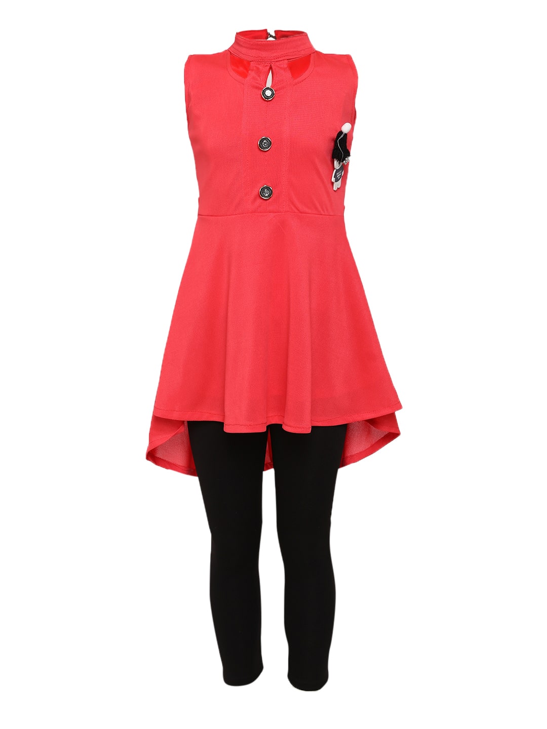 

Aarika Girl Nylon Top Bottom Set - Red Black