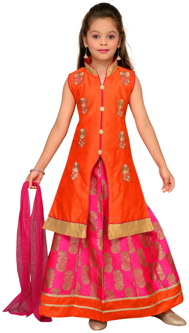 

Aarika Girl s Silk Solid Sleeveless Lehenga choli - Pink