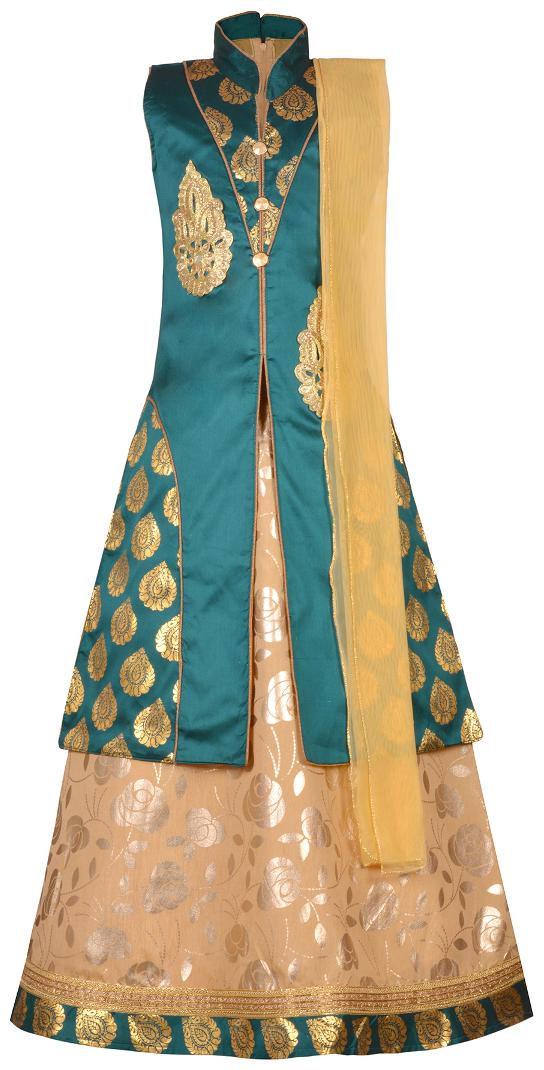 

Aarika Girl s Silk Embellished Sleeveless Lehenga choli - Green