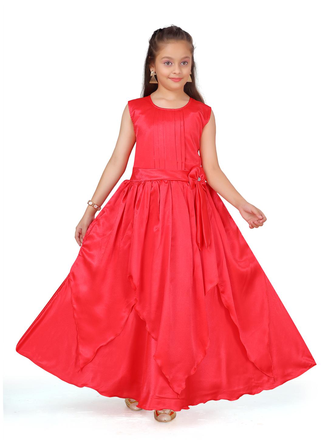 

Aarika Girl s Polyester Self design Sleeveless Gown - Red