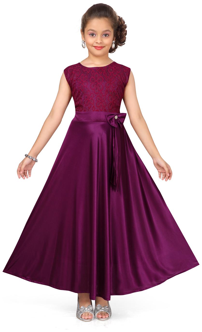 

Aarika Girl s Silk Self design Sleeveless Gown - Purple
