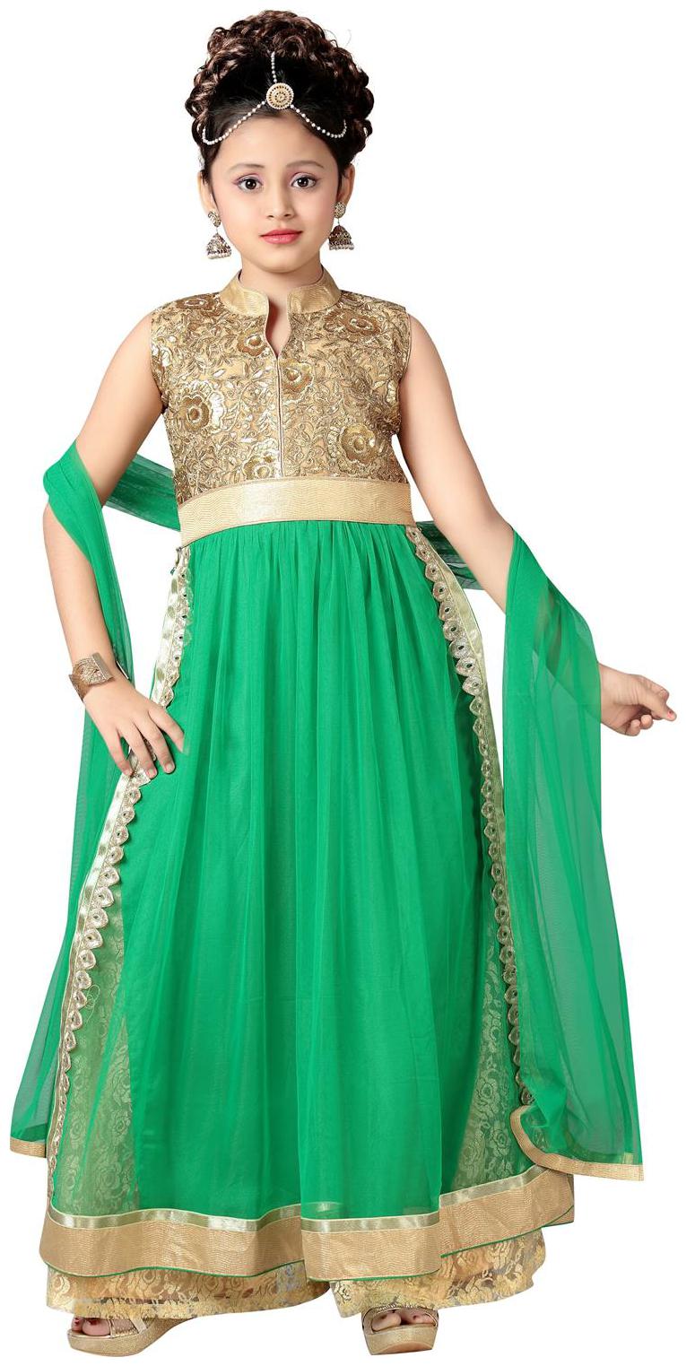 

Aarika Girl s Net Embellished Sleeveless Kurti salwar set - Green