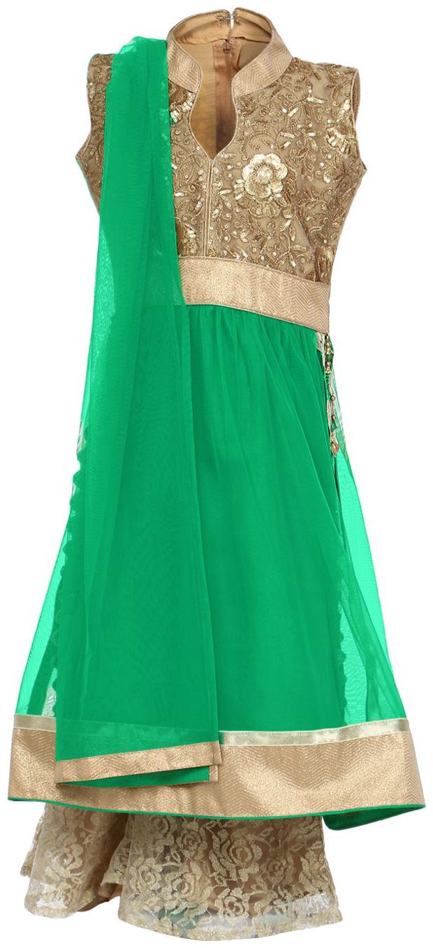 

Aarika Girl s Net Embellished Sleeveless Kurti salwar set - Green
