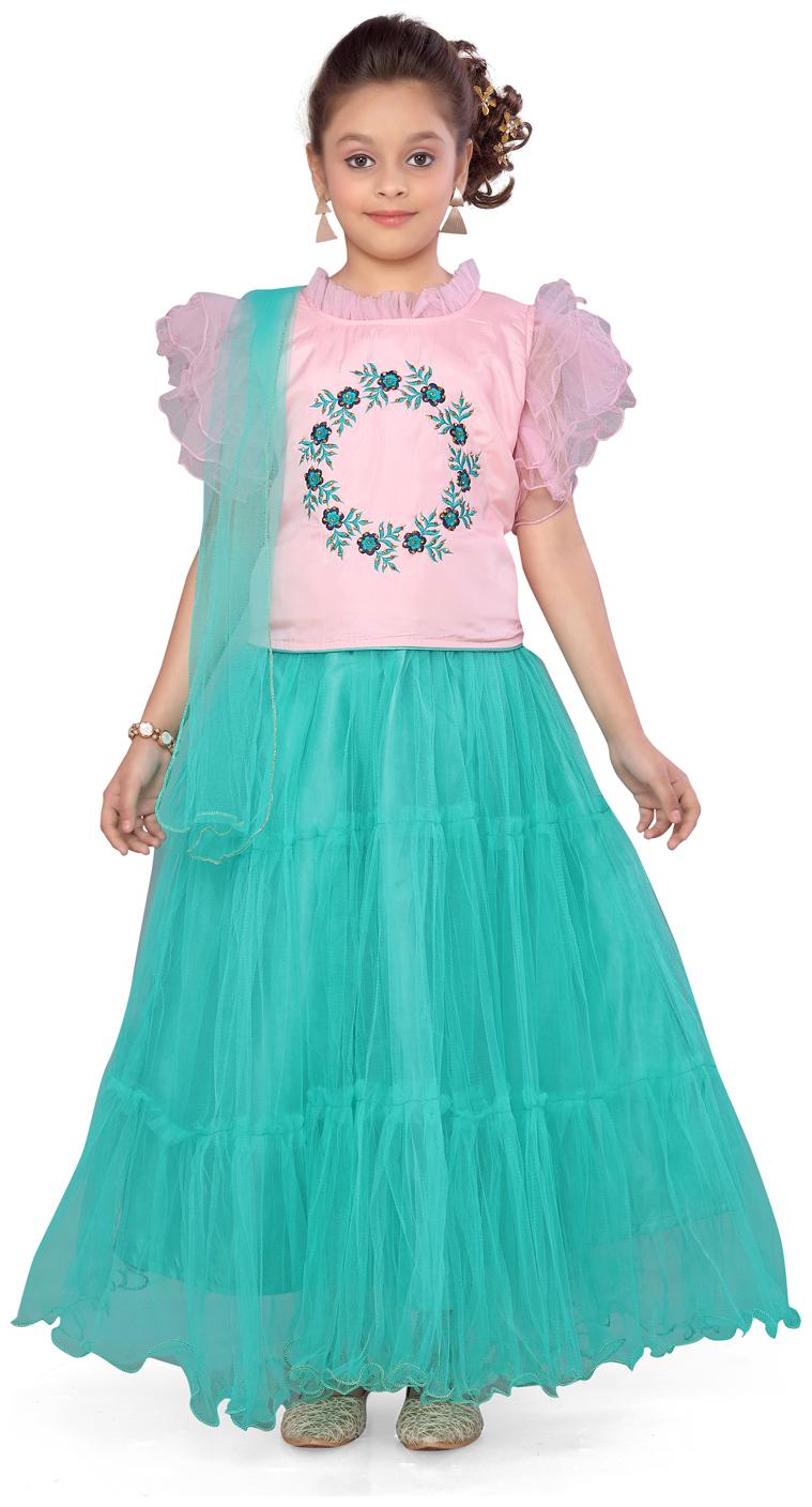 

Aarika Girl s Silk Self design Short sleeves Lehenga choli - Pink