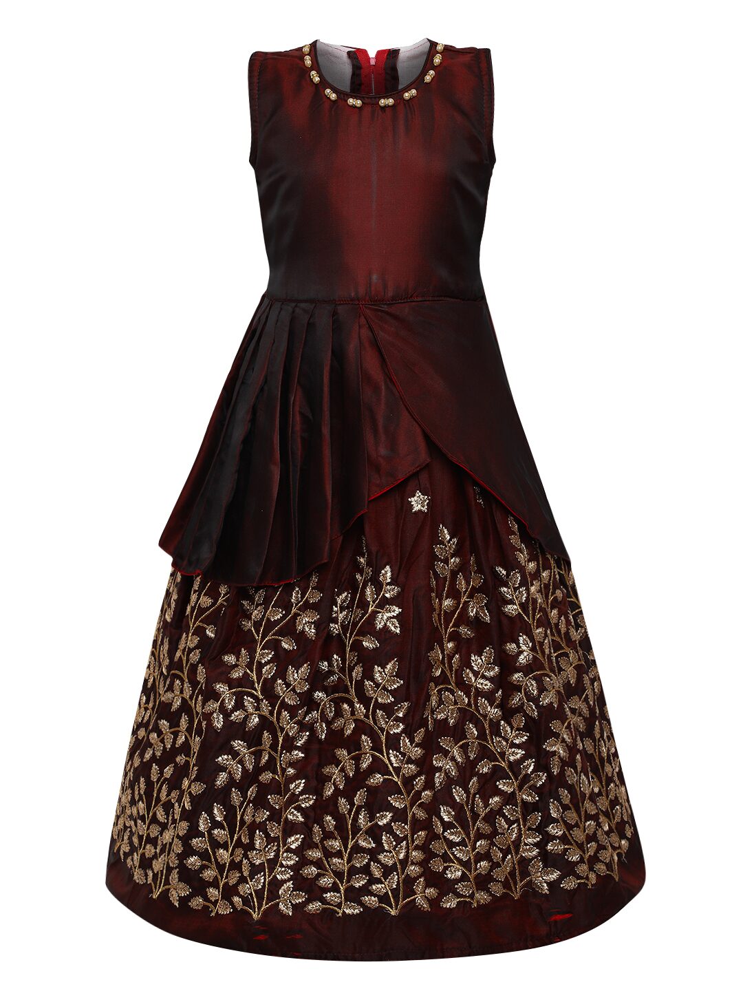 

Aarika Girl s Silk Self design Sleeveless Gown - Maroon
