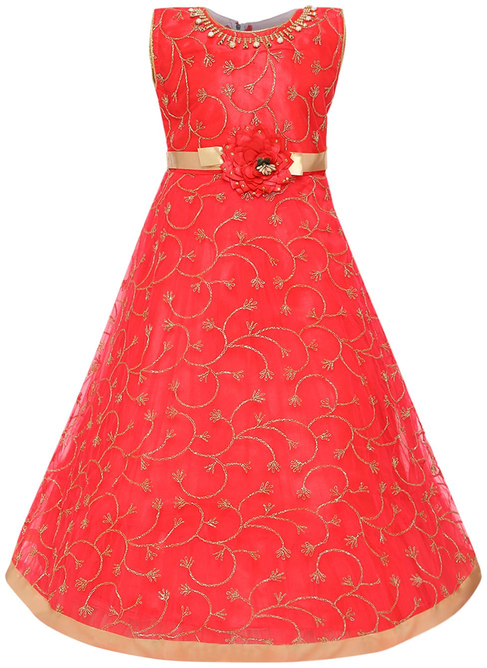 

Aarika Girl s Net Self design Sleeveless Gown - Red