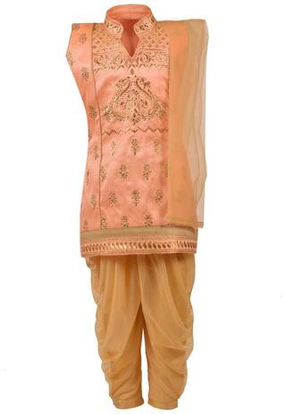 Aarika Girl's Silk Embellished Sleeveless Kurti & salwar set - Pink