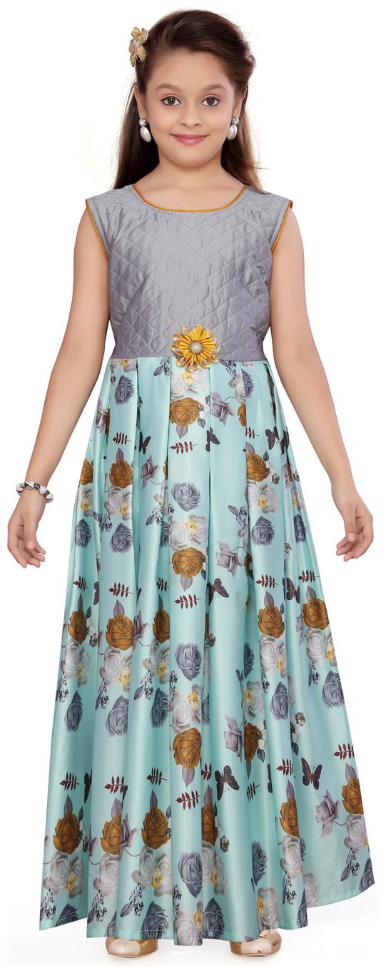 

Aarika Girl s Silk Floral Sleeveless Gown - Green